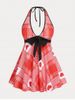 Tenue de Robe de Bain Matelassée Modeste Curve à Imprimé Carreaux Cœur de Grande Taille à Col Halter - Rouge 5X