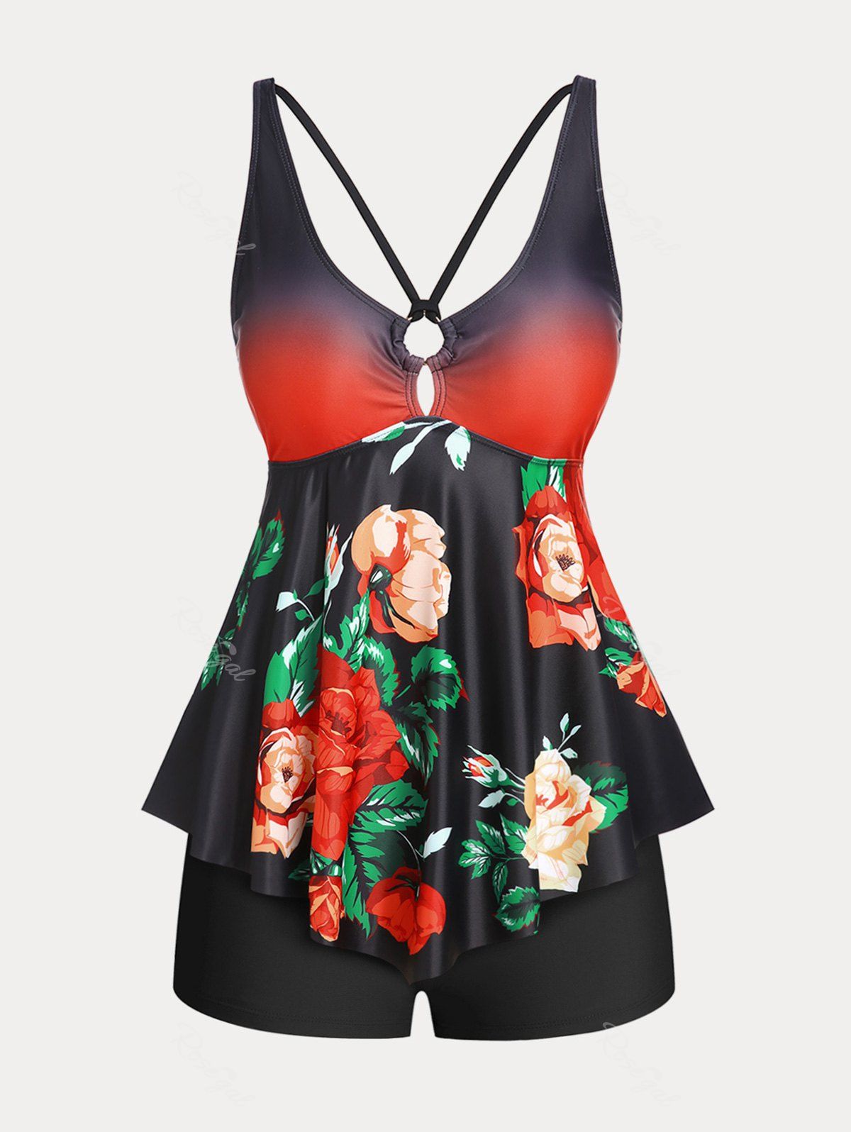 Store Floral Print Ombre Color Plus Size & Curve Modest Tankini  Swimsuit  