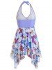 Halter Butterfly Print Handkerchief Plus Size & Curve Tankini Swimsuit -  