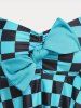 Bowknot Checkerboard Print Plus Size & Curve Handkerchief Modest Tankini  Swimsuit -  