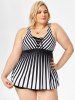 Lace Up Striped Plus Size & Curve Modest Tankini Swimsuit -  