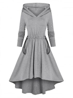 Hooded Toggle Drawstring High-low Dress