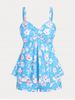 Ruched Floral Print Empire Waist Plus Size & Curve Tankini Swimsuit -  