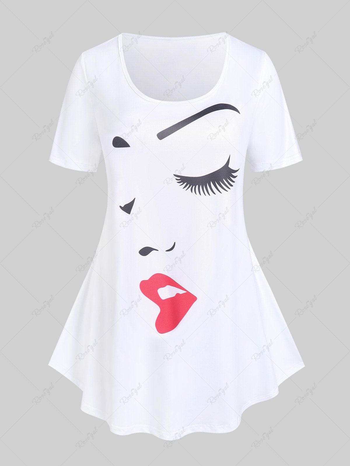 T-shirt à Imprimé Figure Style de Curve de Grande Taille Blanc 5x | US 30-32