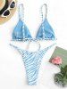 Maillot de Bain Bikini Effronté à Imprimé Girafe à Coupe Haute à Cordon - Bleu clair M