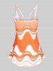 Plus Size & Curve Abstract Print Lace Panel Tank Top -  