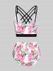 Floral Butterfly Print Crisscross Plus Size & Curve Bikini Swimsuit -  