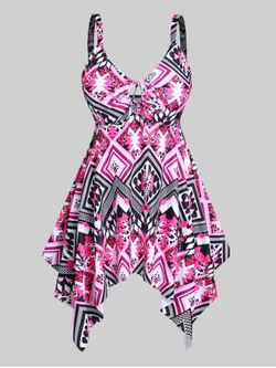 Full Print Handkerchief Plus Size & Curve Modest Tankini Swimsuit - LIGHT PINK - 2X