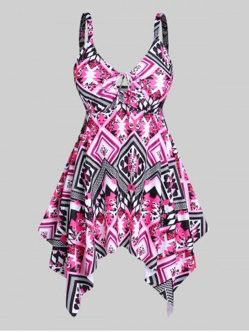 Full Print Handkerchief Plus Size & Curve Modest Tankini Swimsuit - LIGHT PINK - 1X