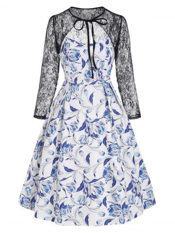 Cami Floral Print Dress with Lace Shrug Top - MULTI - M