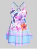 Floral Plaid Print Plus Size & Curve Modest Tankini Swimsuit -  
