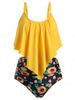 Ruffled Overlay Sunflower Print Plus Size & Curve Modest Tankini Swimsuit -  
