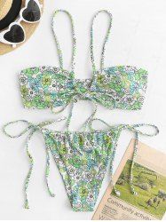 Maillot de Bain Bikini Côtelé Noué Fleuri Moyenne - Vert L