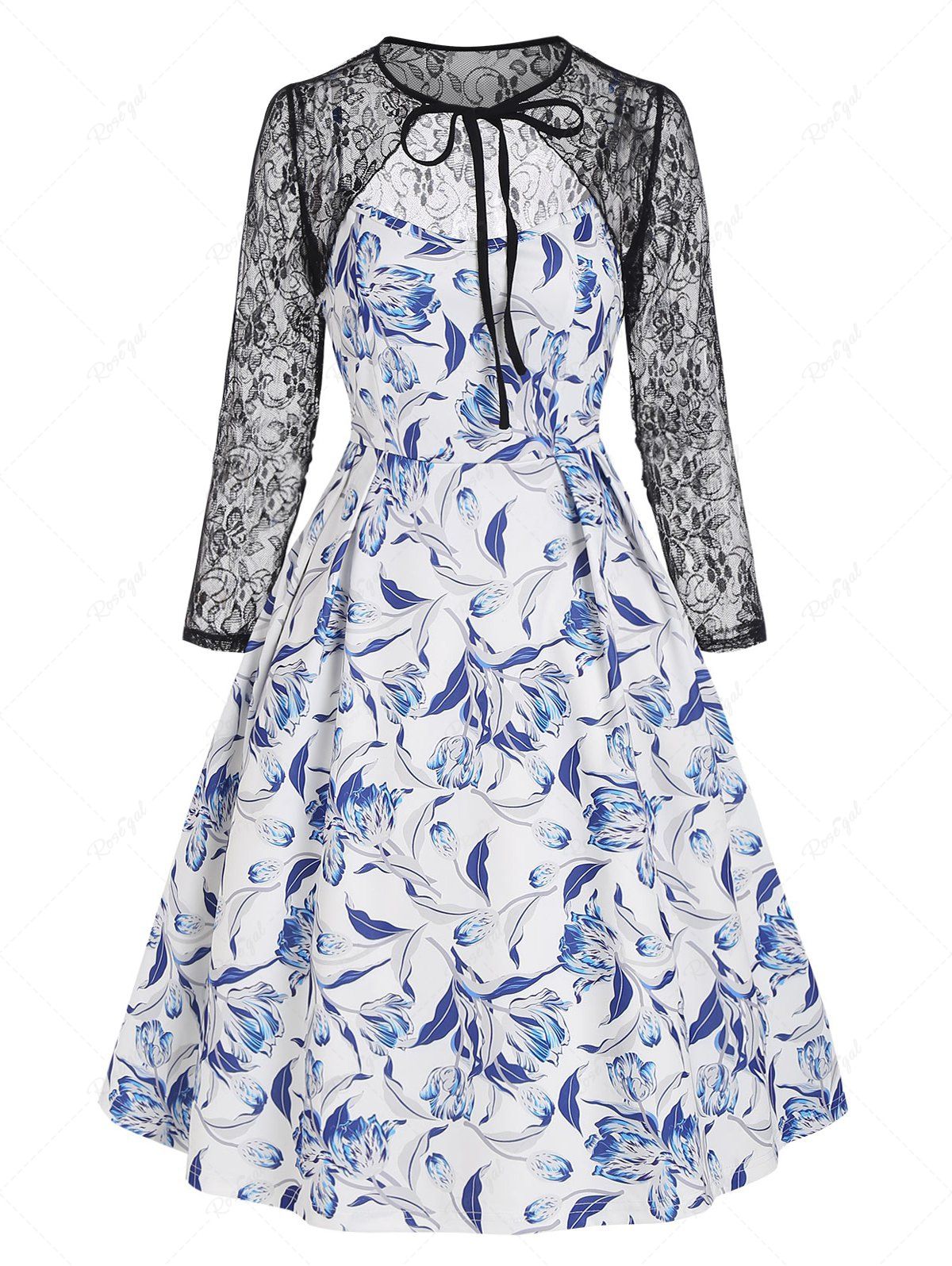 Robe à Bretelle à Imprimé Fleurie avec Haut en Dentelle Multi L