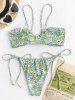 Maillot de Bain Bikini Côtelé Noué Fleuri Moyenne - Vert L