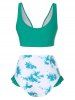 Maillot de Bain Bikini Tordu Teinté à Taille Haute à Volants - Vert profond M