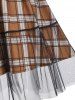 Belted Plaid Lace Overlay Dress -  