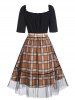 Robe Superposée en Dentelle à Carreaux avec Ceinture - café L