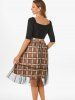 Robe Superposée en Dentelle à Carreaux avec Ceinture - café L