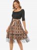 Robe Superposée en Dentelle à Carreaux avec Ceinture - café L