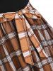 Robe Superposée en Dentelle à Carreaux avec Ceinture - café L