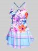 Floral Plaid Print Plus Size & Curve Modest Tankini Swimsuit -  