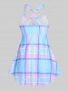 Floral Plaid Print Plus Size & Curve Modest Tankini Swimsuit -  