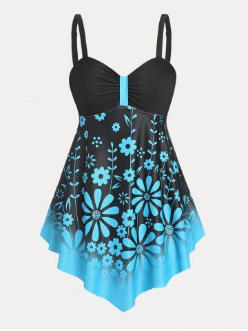 Floral Print Empire Waist Plus Size & Curve Modest Tankini Swimsuit - MULTI - L