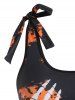 Tie Dye Skeleton Hand Lace Insert Bowknot Tankini Swimwear -  