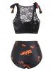 Tie Dye Skeleton Hand Lace Insert Bowknot Tankini Swimwear -  
