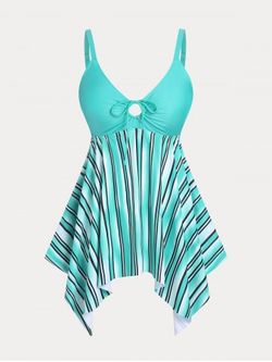 Striped Cinched Handkerchief Plus Size & Curve Modest Tankini Swimsuit - LIGHT BLUE - 3X