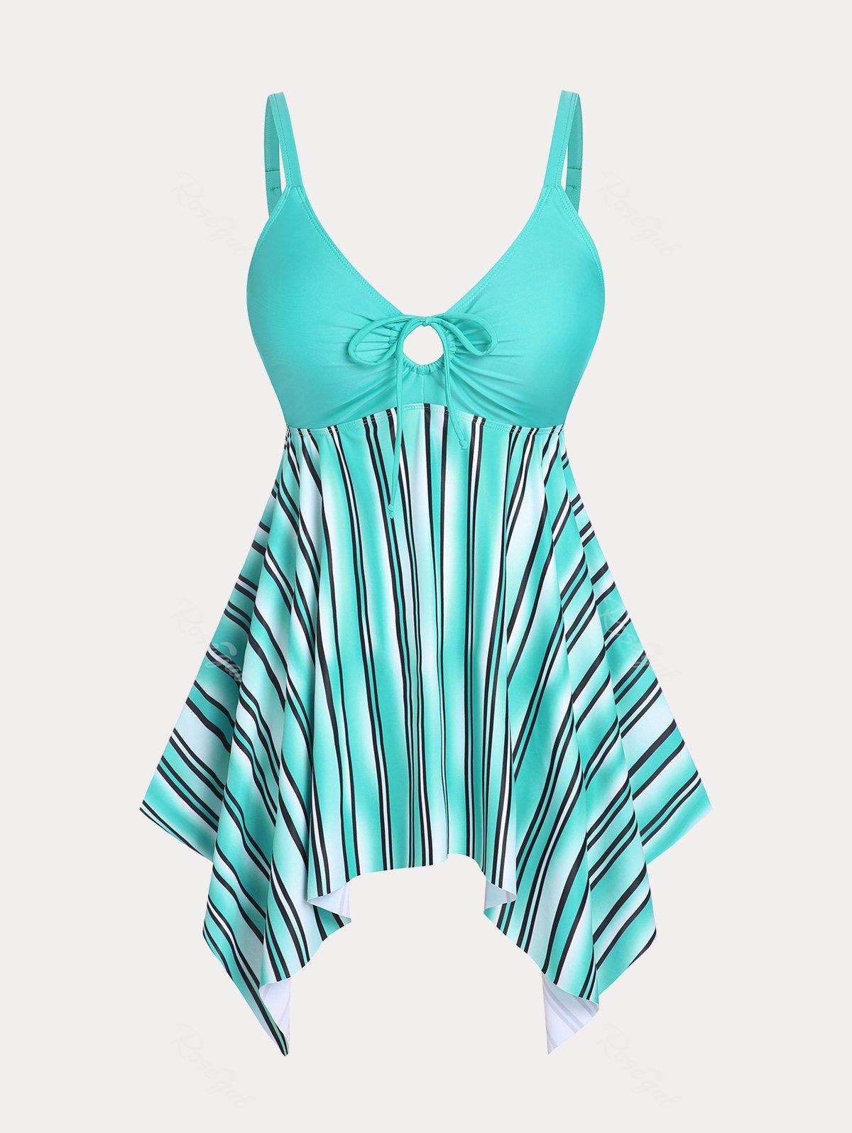 Outfit Striped Cinched Handkerchief Plus Size & Curve Modest Tankini Swimsuit  