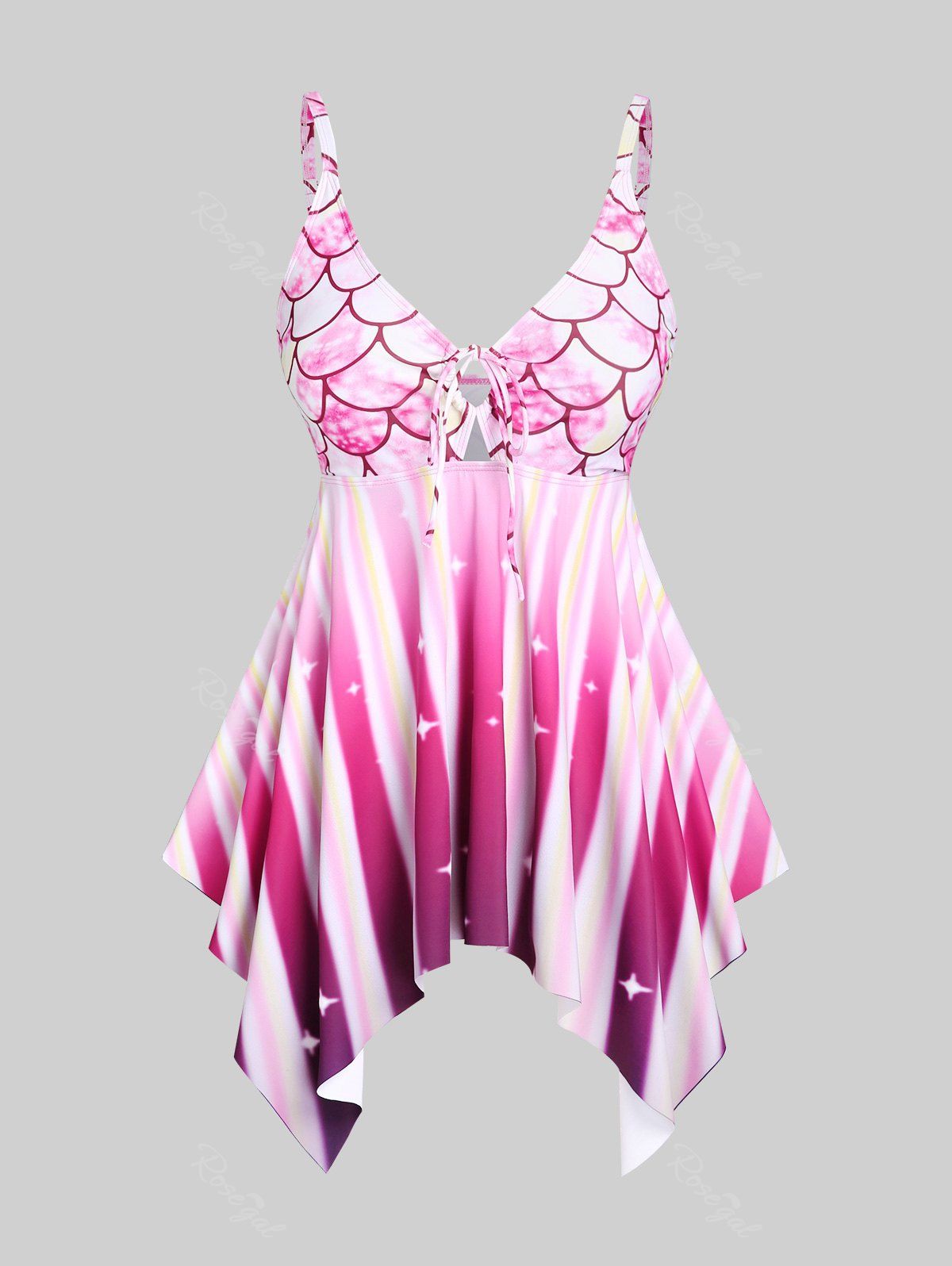 Outfits Plus Size & Curve Stars Mermaid Print Padded Handkerchief Tankini Swimsuit  