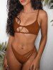 Maillot de Bain Bikini Côtelé en Forme D'Etoile - Café profond L