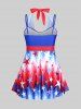Plus Size & Curve Stars Print Colorblock Mesh Panel Padded Modest Tankini  Swimsuit -  