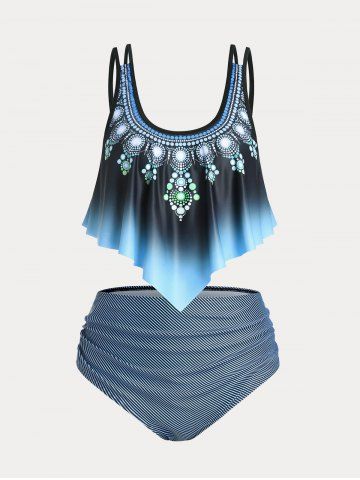 Plus Size & Curve Dot Printed Padded Ruched Tummy Control Tankini Swimsuit - MULTI - 2X