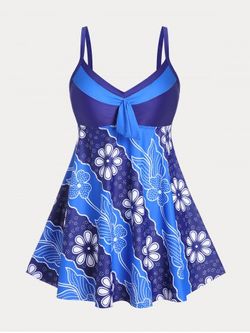 Floral Print Plus Size & Curve Modest Swim Dress Set - BLUE - 2X