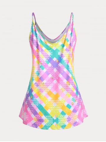 Plaid Heart Print Plus Size & Curve Tank Top