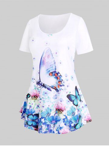 Floral Butterfly Print Plus Size & Curve Tee