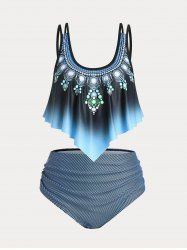 Plus Size & Curve Dot Printed Padded Ruched Tummy Control Tankini Swimsuit -  