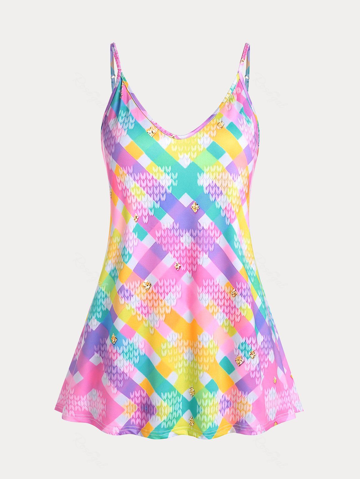 Sale Plaid Heart Print Plus Size & Curve Tank Top  