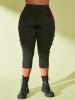 Contrast Open Front Tunic Cardigan and Plaid Capri Leggings Plus Size Bundle -  