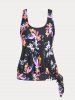 Floral Print Tie Side High Waist Plus Size & Curve Modest Tankini Swimsuit -  