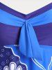 Ensemble de Robe de Bain Tankini Modeste Courbe à Imprimé Floral Grande-Taille - Bleu 4X