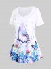 Floral Butterfly Print Plus Size & Curve Tee -  