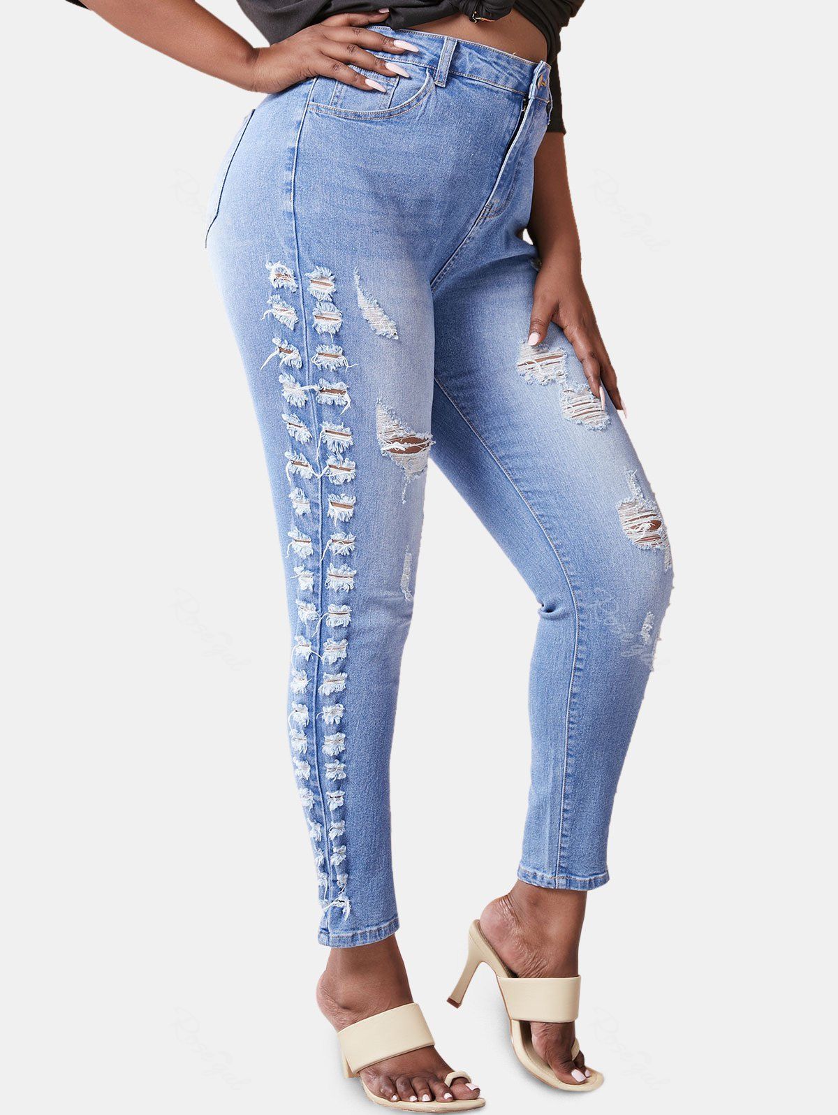 Affordable Plus Size Faded Ripped Destroyed Skinny Jeans  