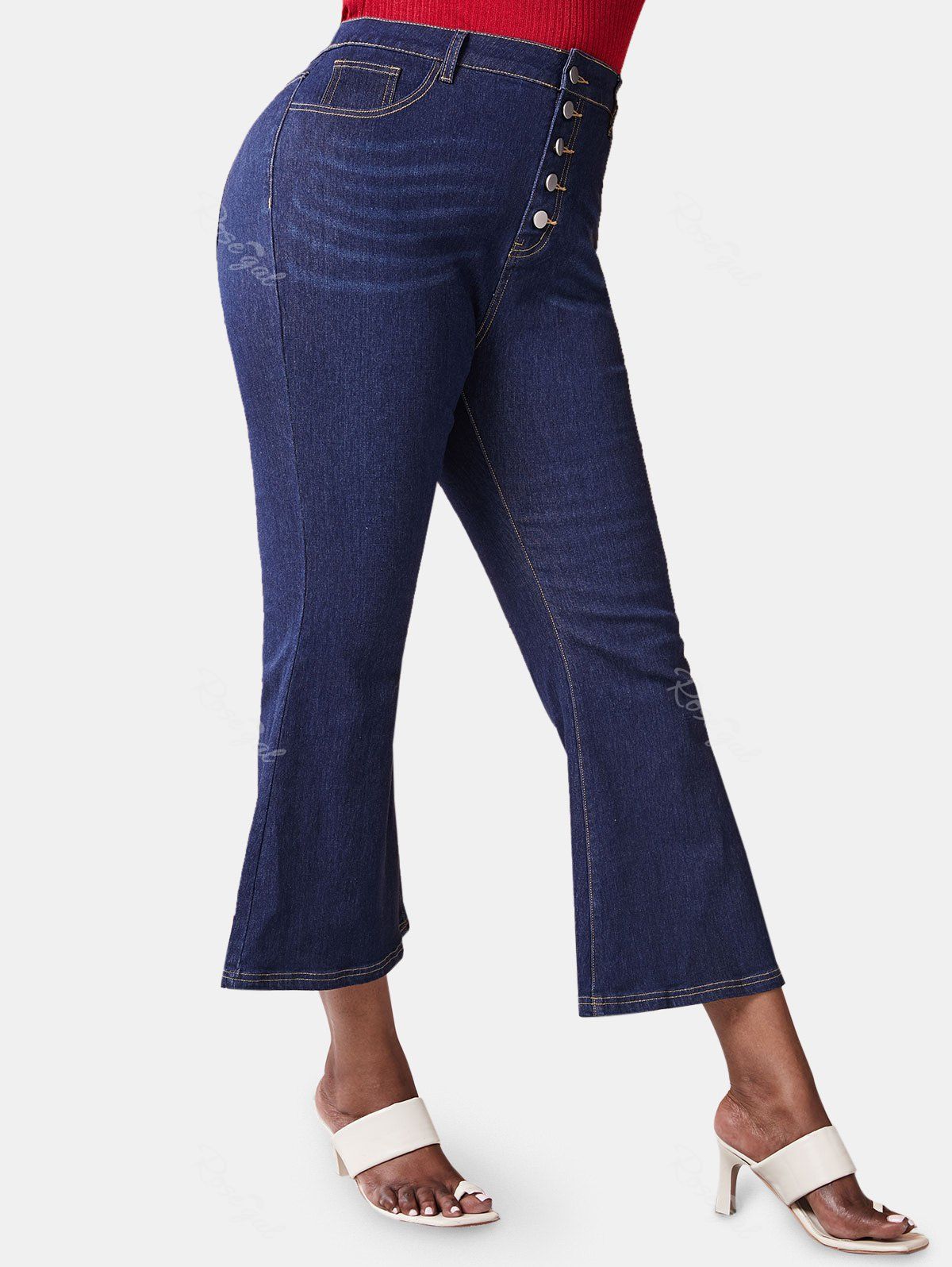 Hot Plus Size Button Fly Flare Jeans  