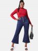 Plus Size Button Fly Flare Jeans -  