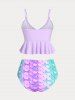 Plunge Mermaid Print Flounced Plus Size & Curve High Waist Tankini Swimsuit -  