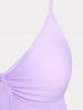 Maillot de Bain Tankini Plongeant Anneau Imprimé Courbe à Taille Haute de Grande Taille à Volants - Violet clair 4X